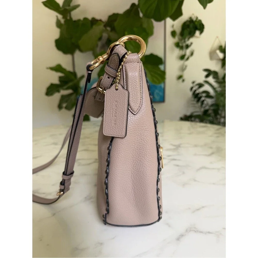 Coach Sutton Hobo with Scallop Rivets Crossbody Shoulder Bag 76436 Stone Taupe